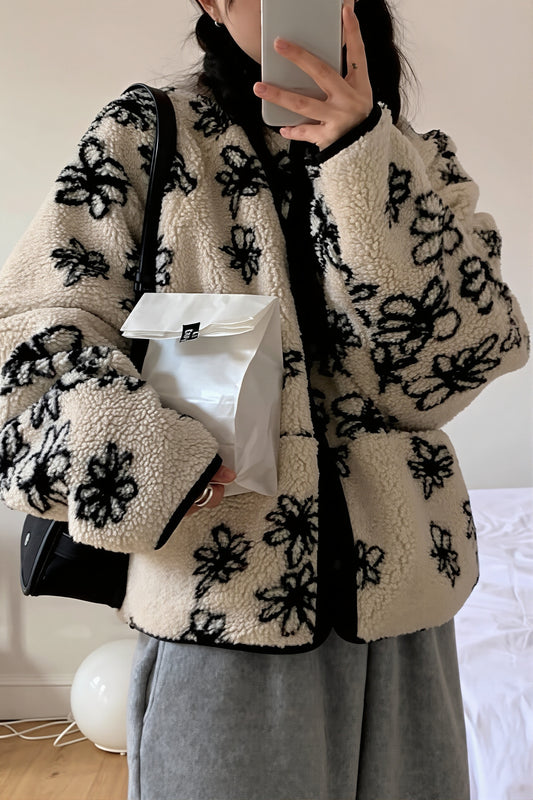 Reversible Floral Sherpa Fleece Coat
