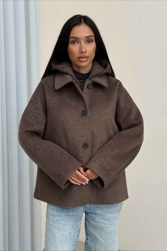 Notch Lapel Relaxed Fit Wool Blend Coat Brown / S