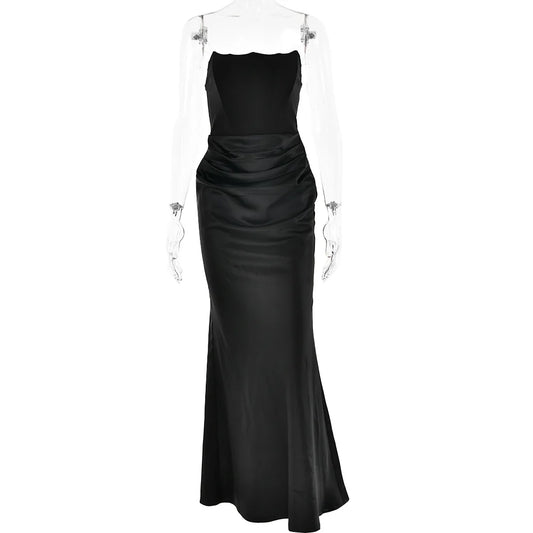 Elegant Corset Strap Neck Backless Maxi Red Christmas Party Dress Black / S Dresses-L