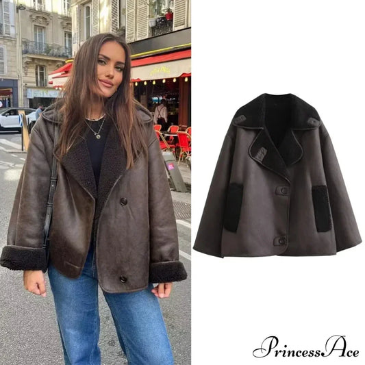 Faux Leather Wool Blend Jacket