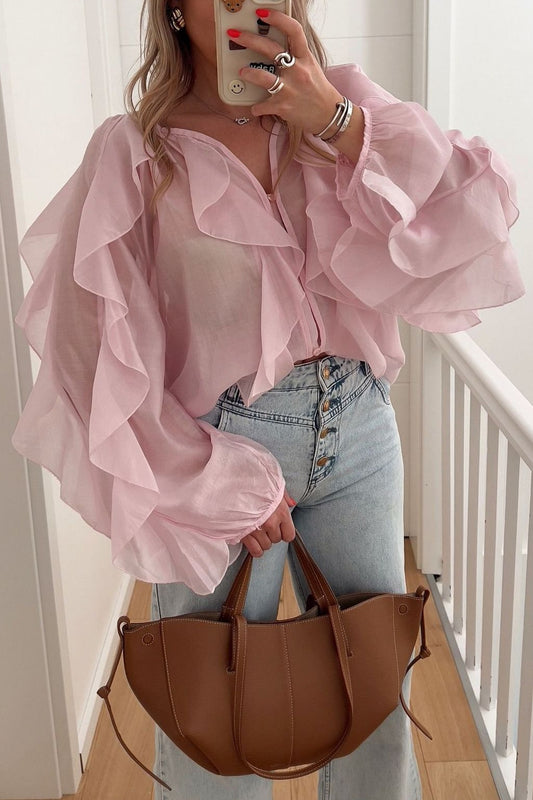 Ruffle V Neck Commuter Fashion Blouse