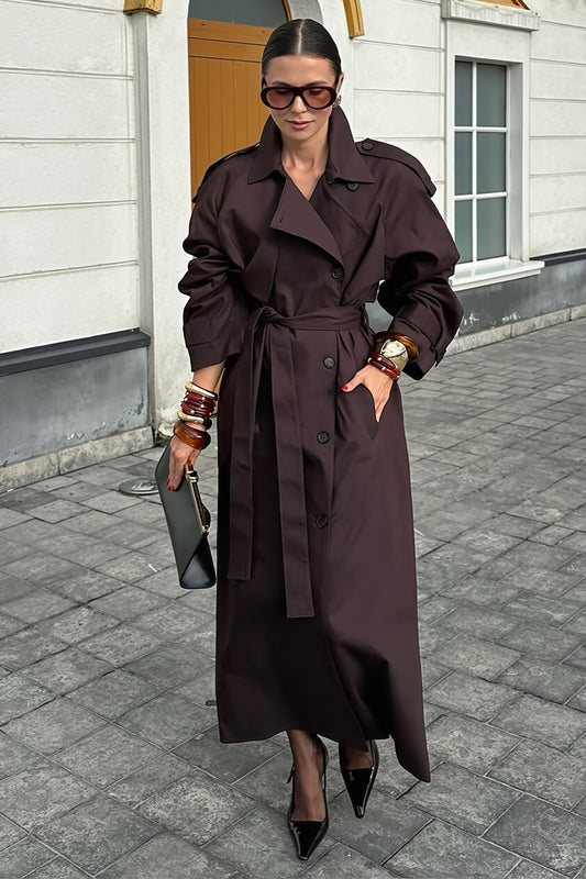Relaxed Dark Brown Single Breasted Trench Coat