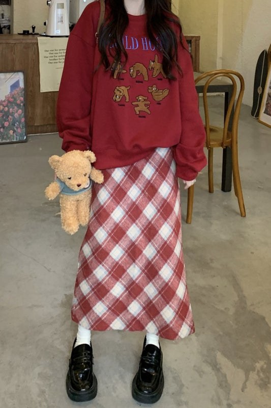 High Waist Vintage A-Line Slit Skirt