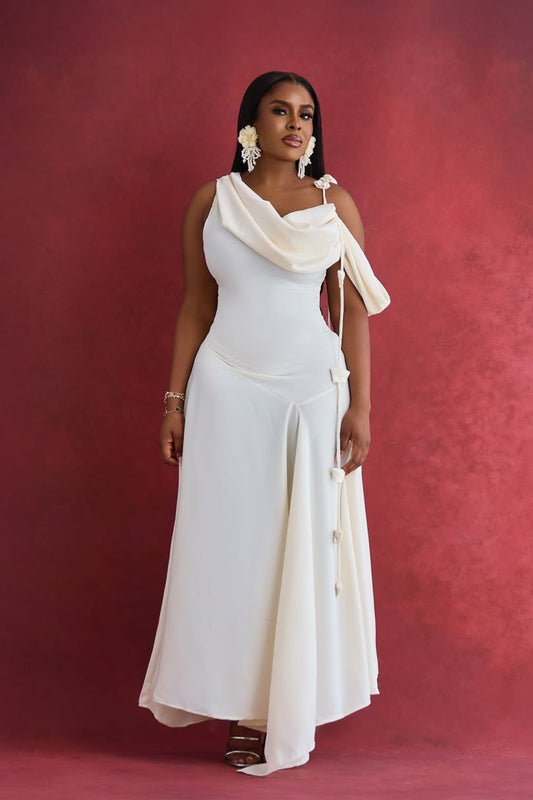 Solid Asymmetrical Shoulder Cowl Neck Cami Maxi Dress