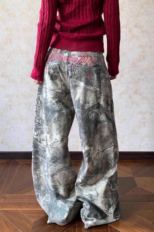 Loose Hip Hop Washed Tree Camo Jeans