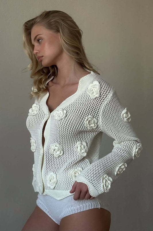 Crochet Rose Cutout Slim-Fit Blouse