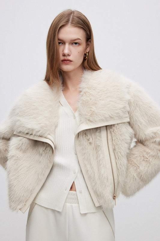 Plush Paneled Thick Warm Notch Collar Coat