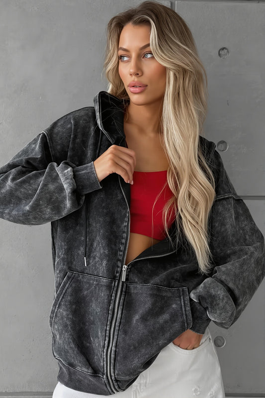 Washed Seam Detail Zip Hoodie