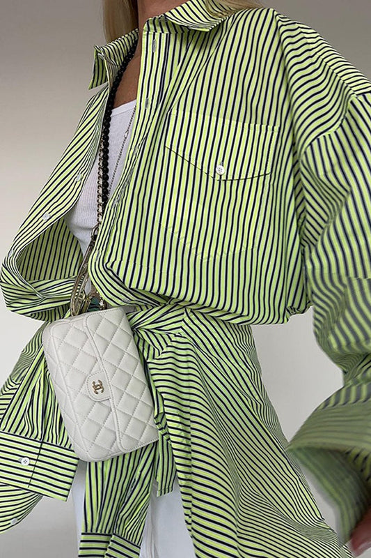 Chemisier rayé à manches longues et boutons