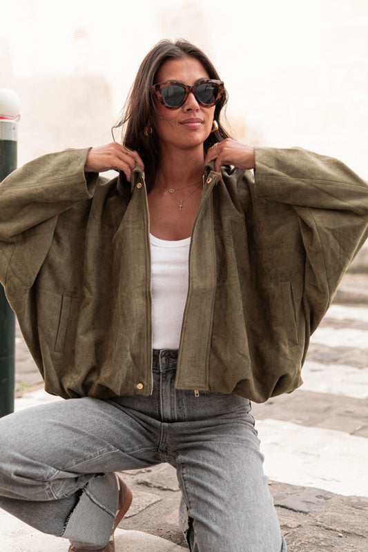 Oversized Faux Suede Bomber Urban Jacket