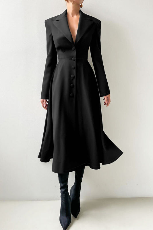 Structured Shoulder Solid Blazer Elegant Maxi Dress