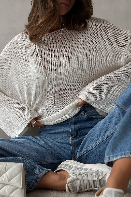 Relaxed Open Knit Off Shoulder Sweater