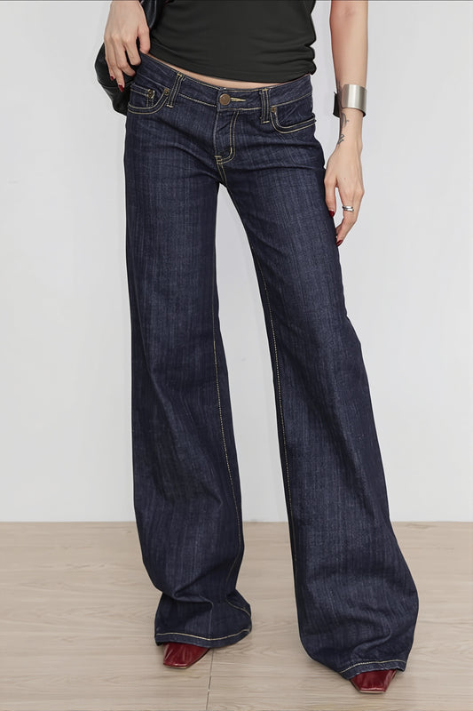 Embroidered Low Rise Flared Jeans