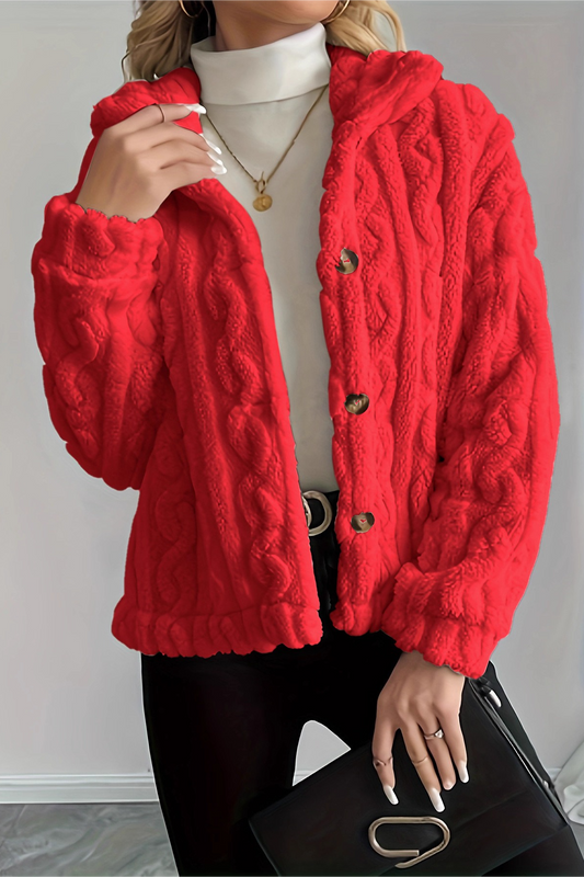 Double Fleece Cable Knit Soft Plush Warm Outerwear