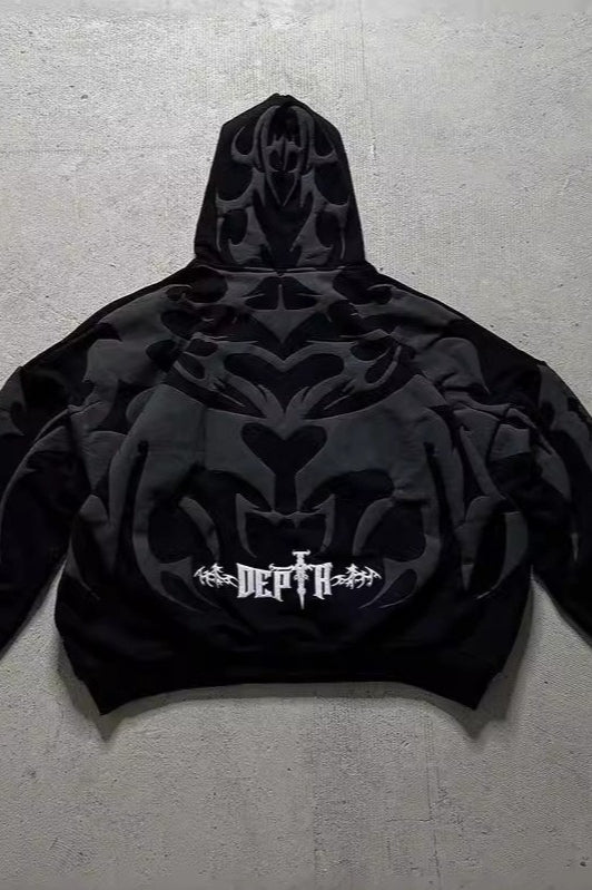 Embossed Graphic Zip Hoodie