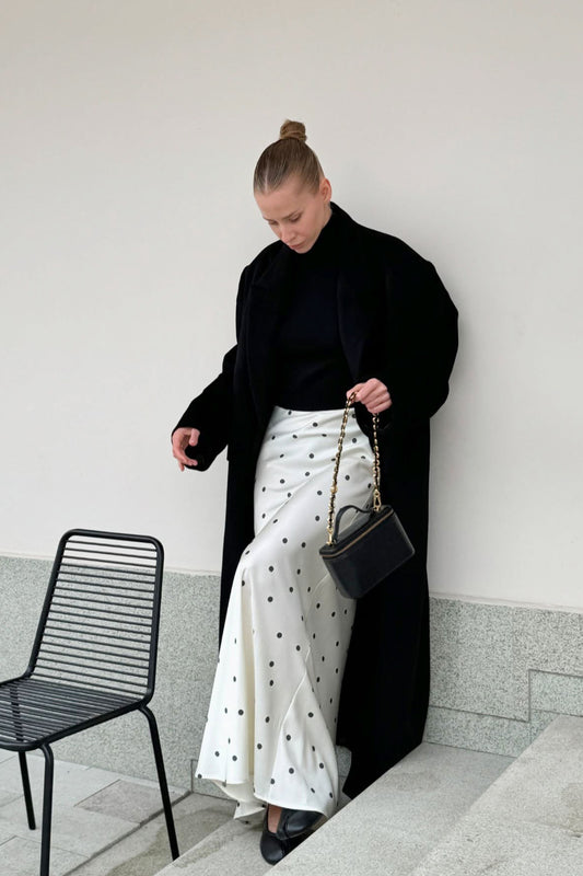 Polka-Dot Straight Satin Maxi Skirt