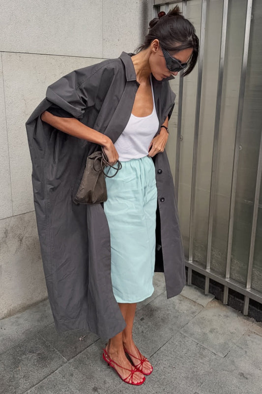 Cotton Drawstring Midi Skirt