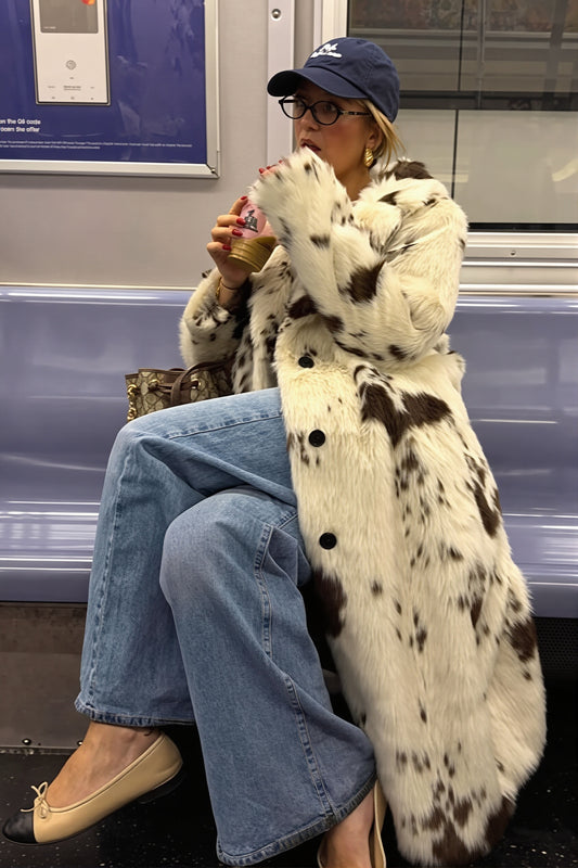 Cow Spot Plush Maxi Coat