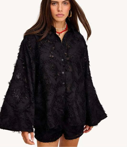 Yellow Feather Drawstring Shorts Office Two Piece Set