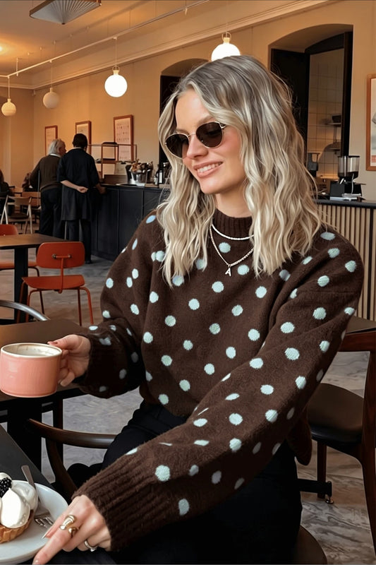 Contrast Polka Dot Crew Neck Knit Sweater