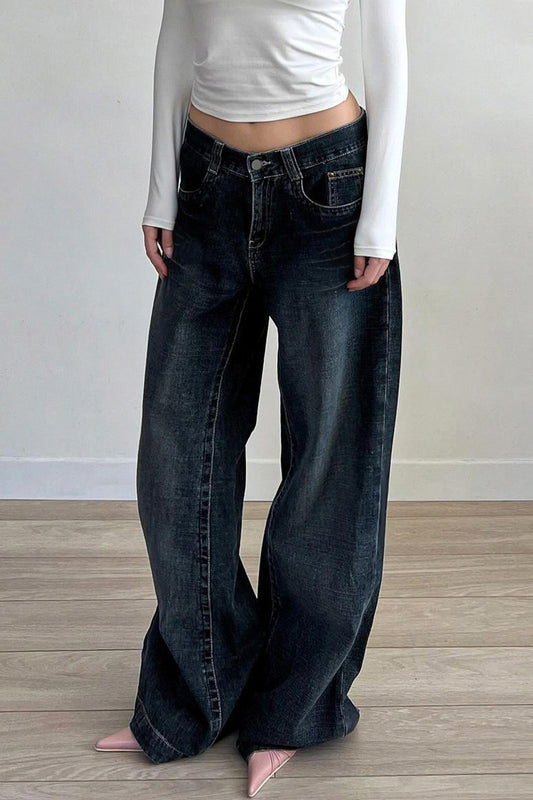 Minimal Vintage Loose Washed Black Jeans