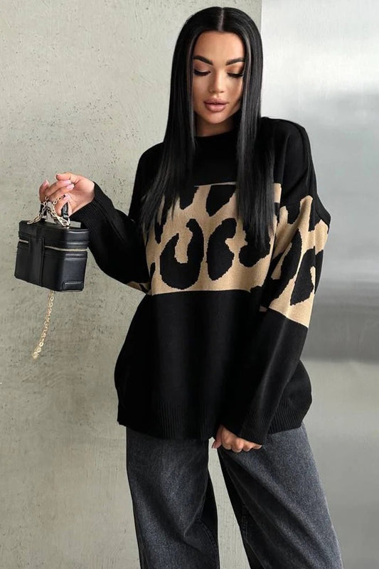 Pull en tricot léopard vintage