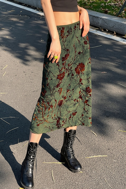 Botanical Print Straight Midi Skirt