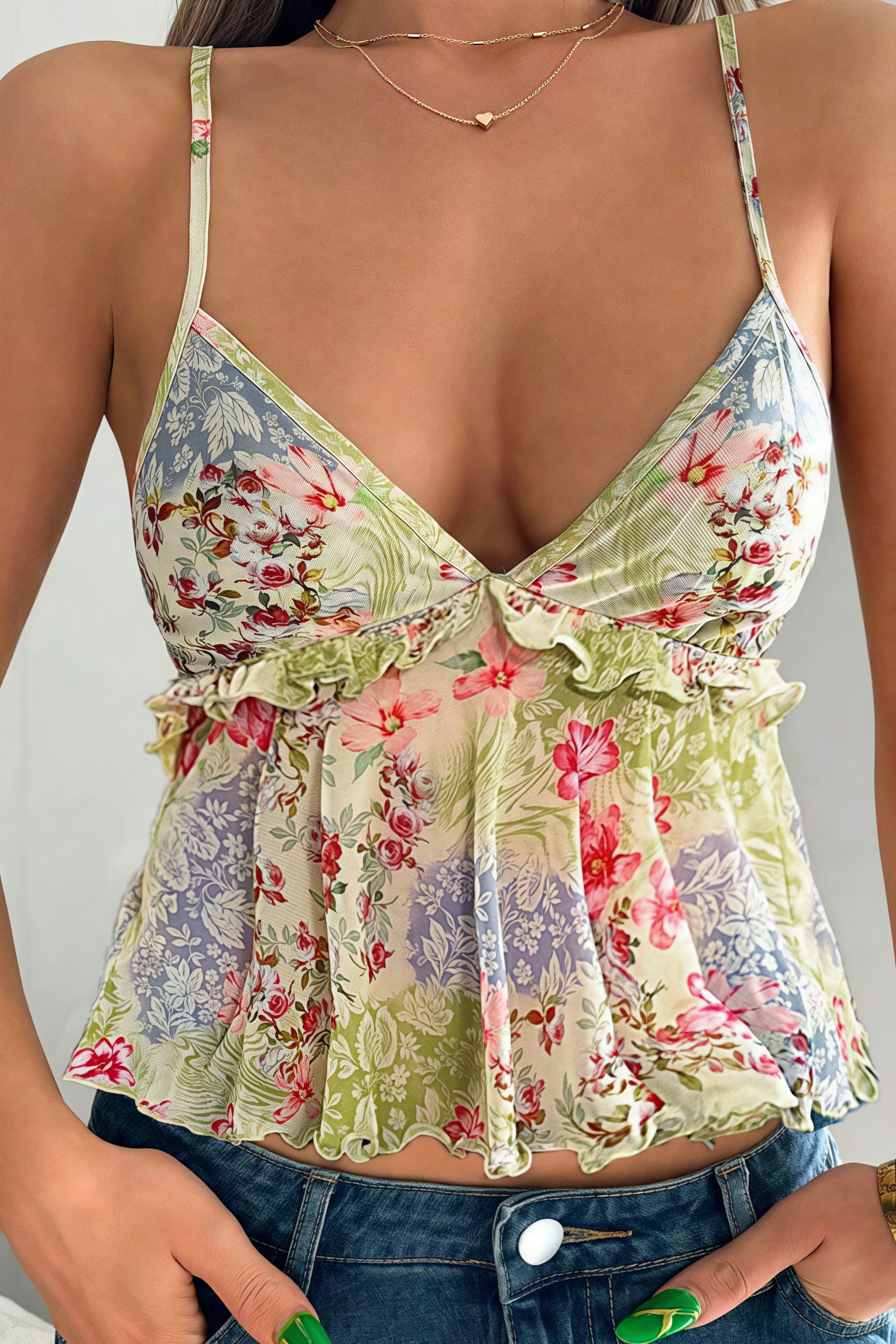 Sexy Sheer Print Ruffle Cami Top – PrincessAce
