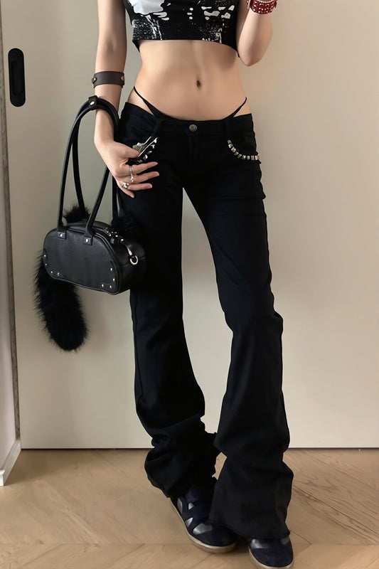 Low Rise Studded Flare Jeans