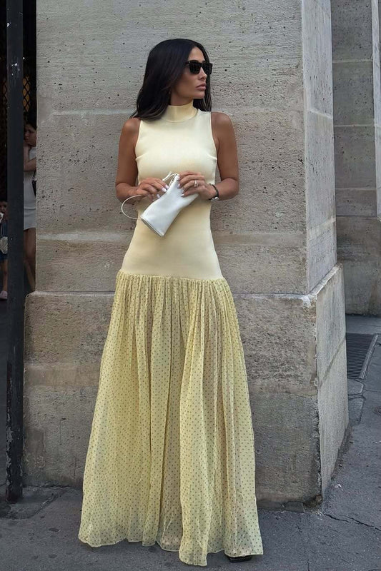 Robe bohème jaune sans manches en maille