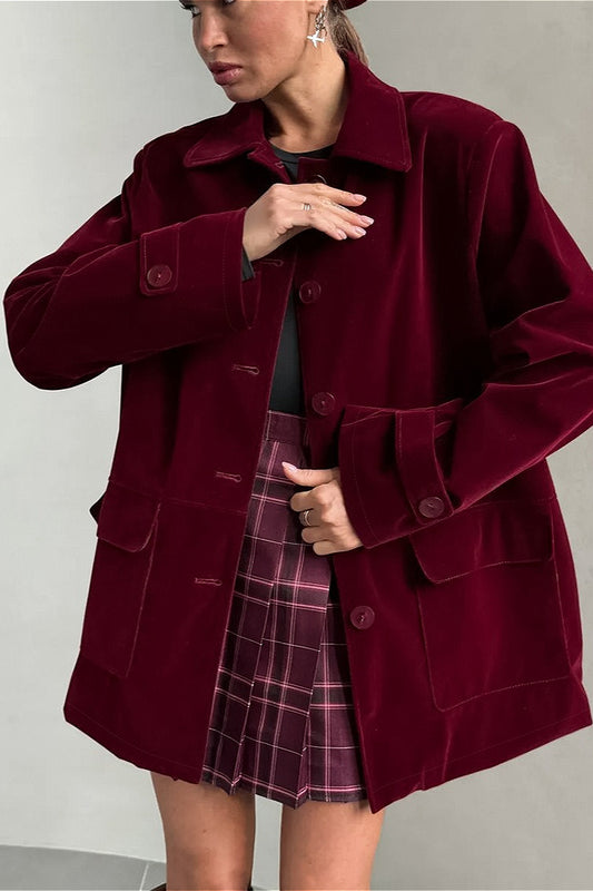 Solid Velvet Vintage Button Coat