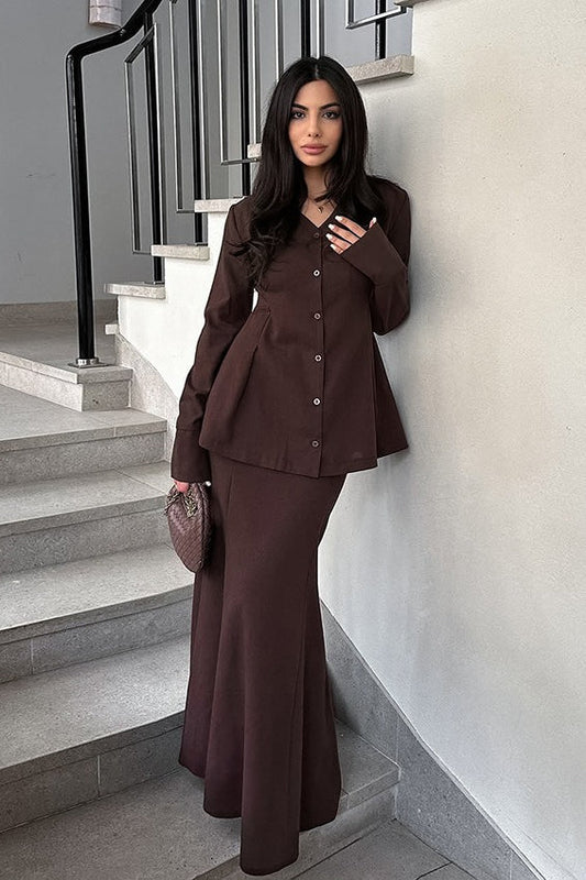 Slim Fit V Neck Blazer S / Brown