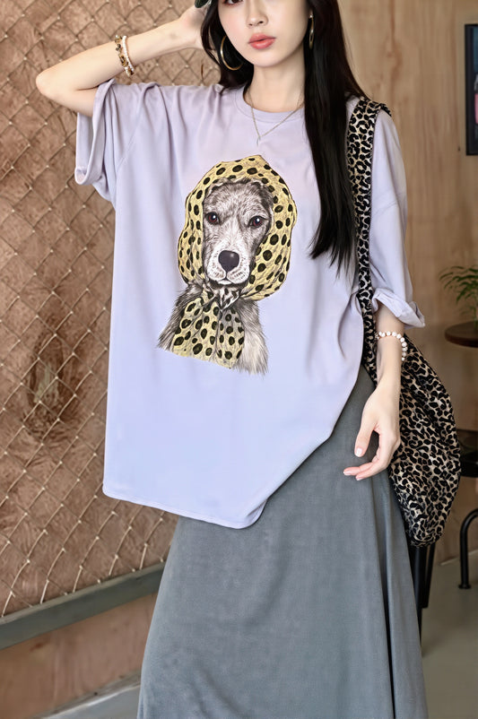 Puppy Print Loose Casual T‑shirt