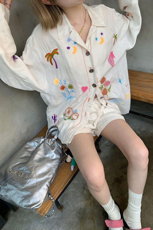 Vibrant Heavy Embroidery Linen Blouse