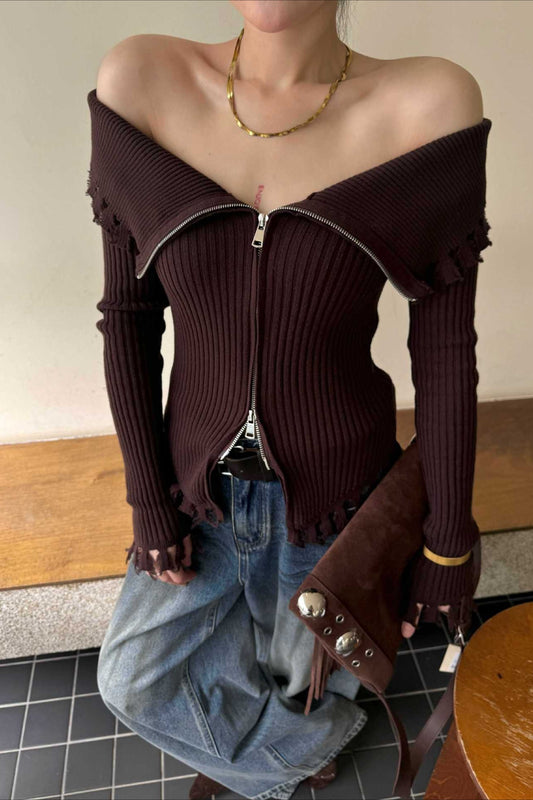 taillierte Bluse aus Strick mit Rollkragen im Used-Look