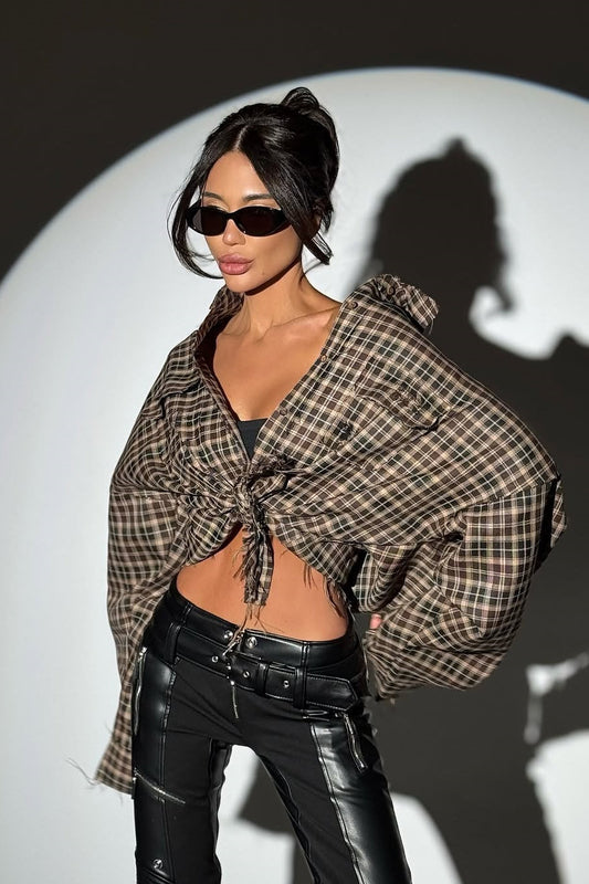 Chemisier à carreaux à col vieilli