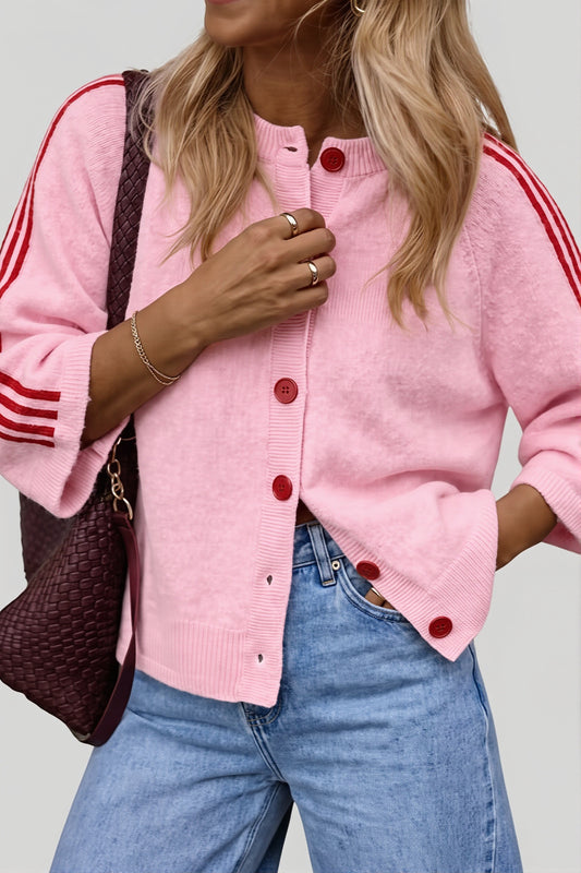 Striped Button Front Relaxed Cardigan