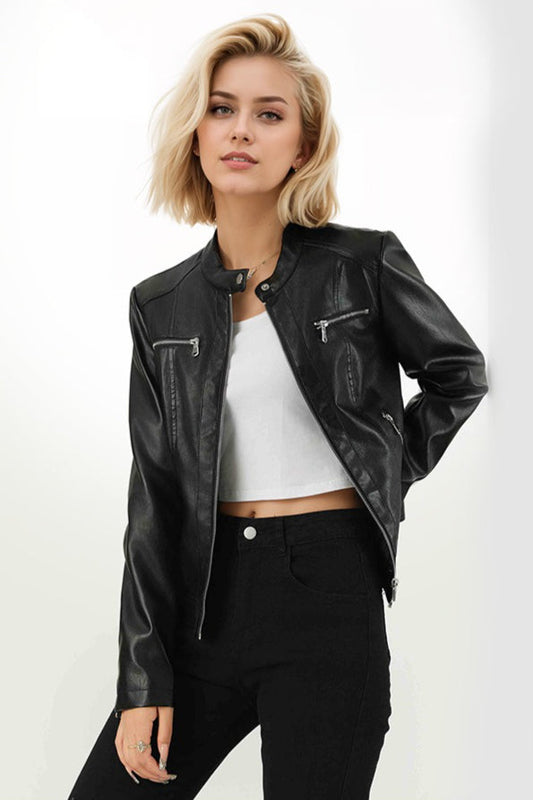 Fitted PU Biker Style Jacket