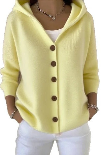 Hooded Button Front Longline Knit Cardigan