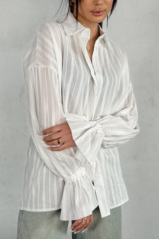 Sheer Stripe Ruffle Cuff Shirt
