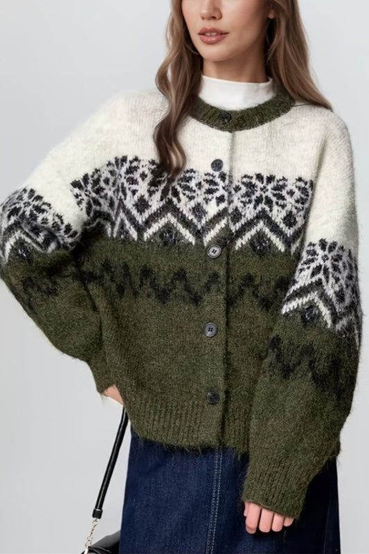 Retro Nordic Snowflake Jacquard Knit Cardigan