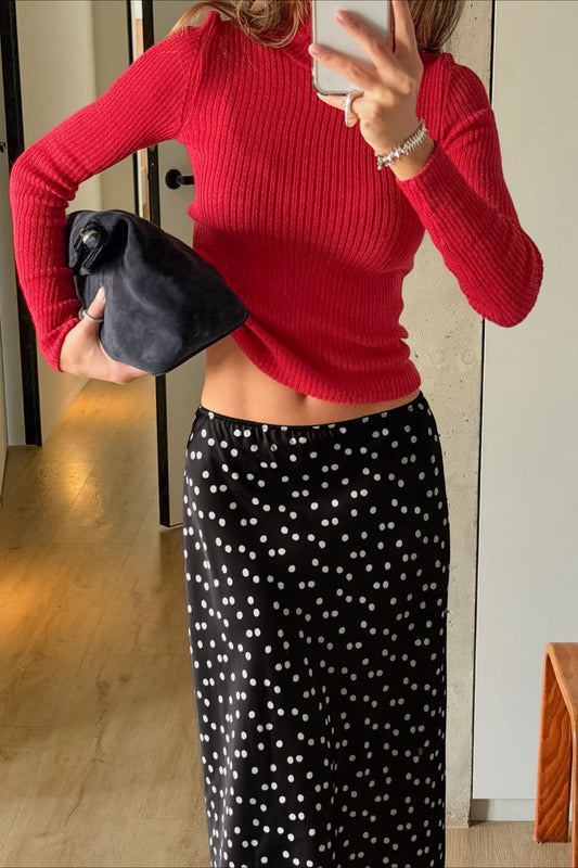 Polka-Dot Lace-Hem Maxi Skirt