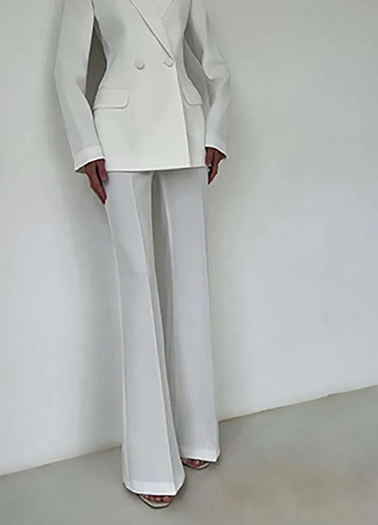 White Double Breasted Straight Trousers Office Two Piece Set
