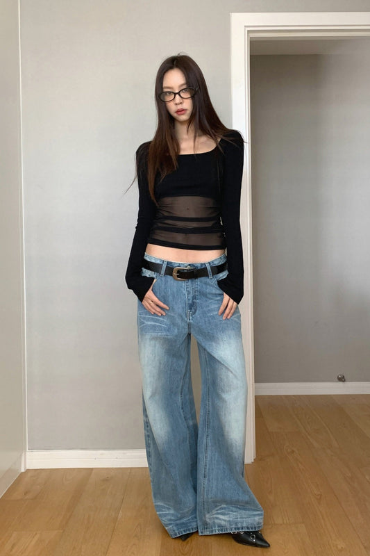 Loose Fit Jeans aus zerknittertem Denim