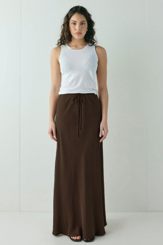 Drawstring Satin Maxi Skirt