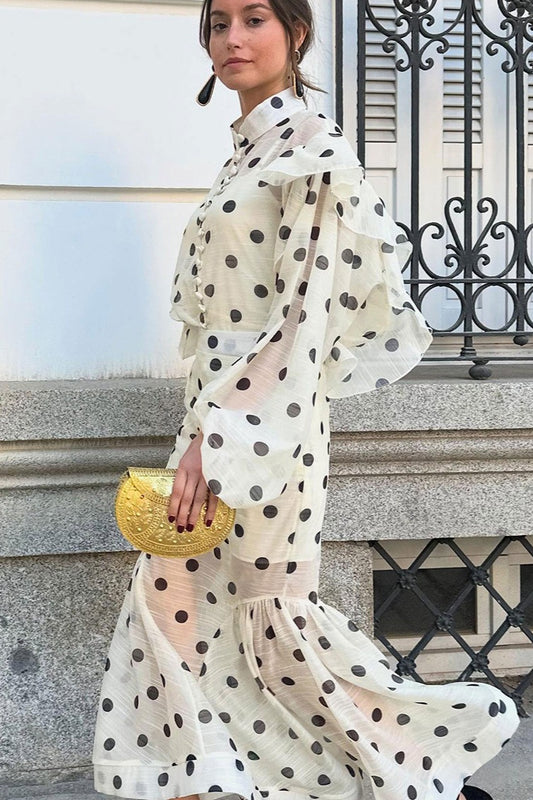 Polka Dot Lantern Sleeve Two Pieces Set