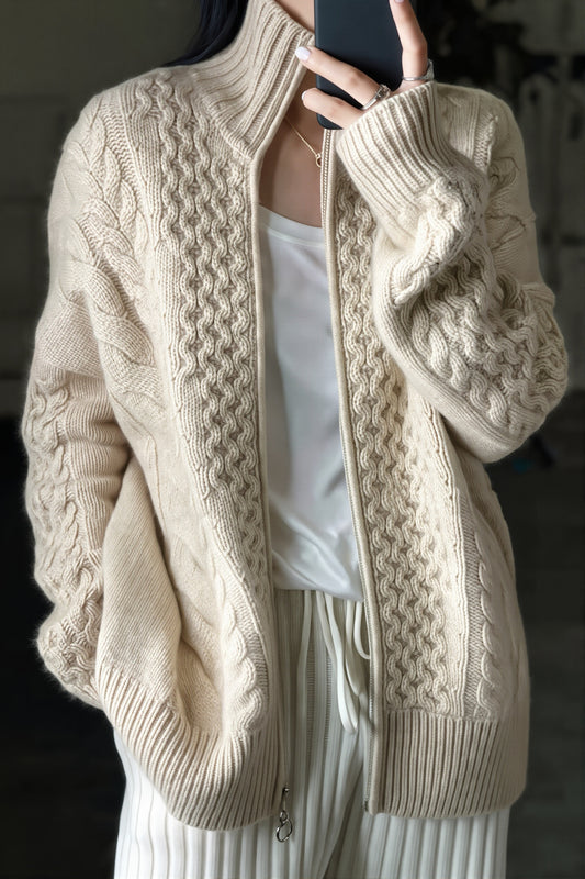 Cable Knit Zip Front Cardigan
