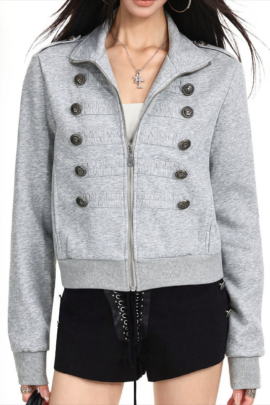 Double Breasted Stand Collar Hoodie