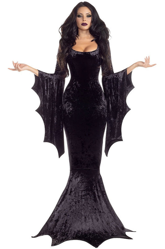 Black Velvet Batwing Gothic Vampire Costume Dress