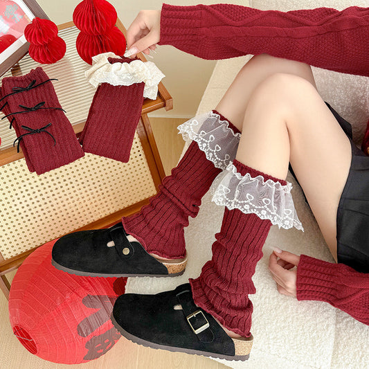 Cotton Ruffled Red Leg Warmers